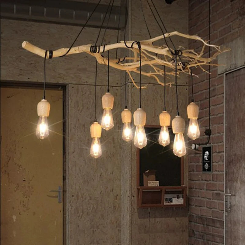 Suspension vintage à assembler avec branches d'arbre et led