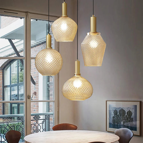 Pineapple Glass Pendant Light LED Retro Hanging  Lamps For Hall Facility Study Balcony Bar Restaurant Indoor Decoration Fixtures