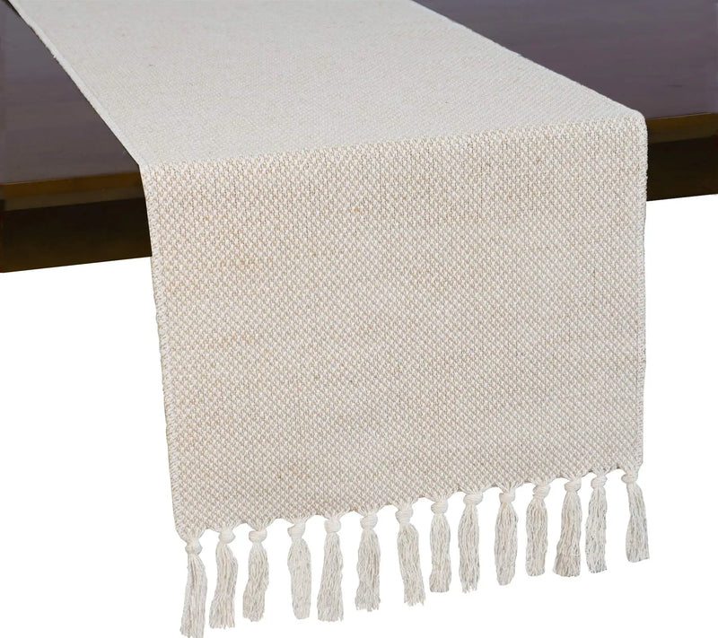 Chemin de table lin brodé style rustique beige 8 mots