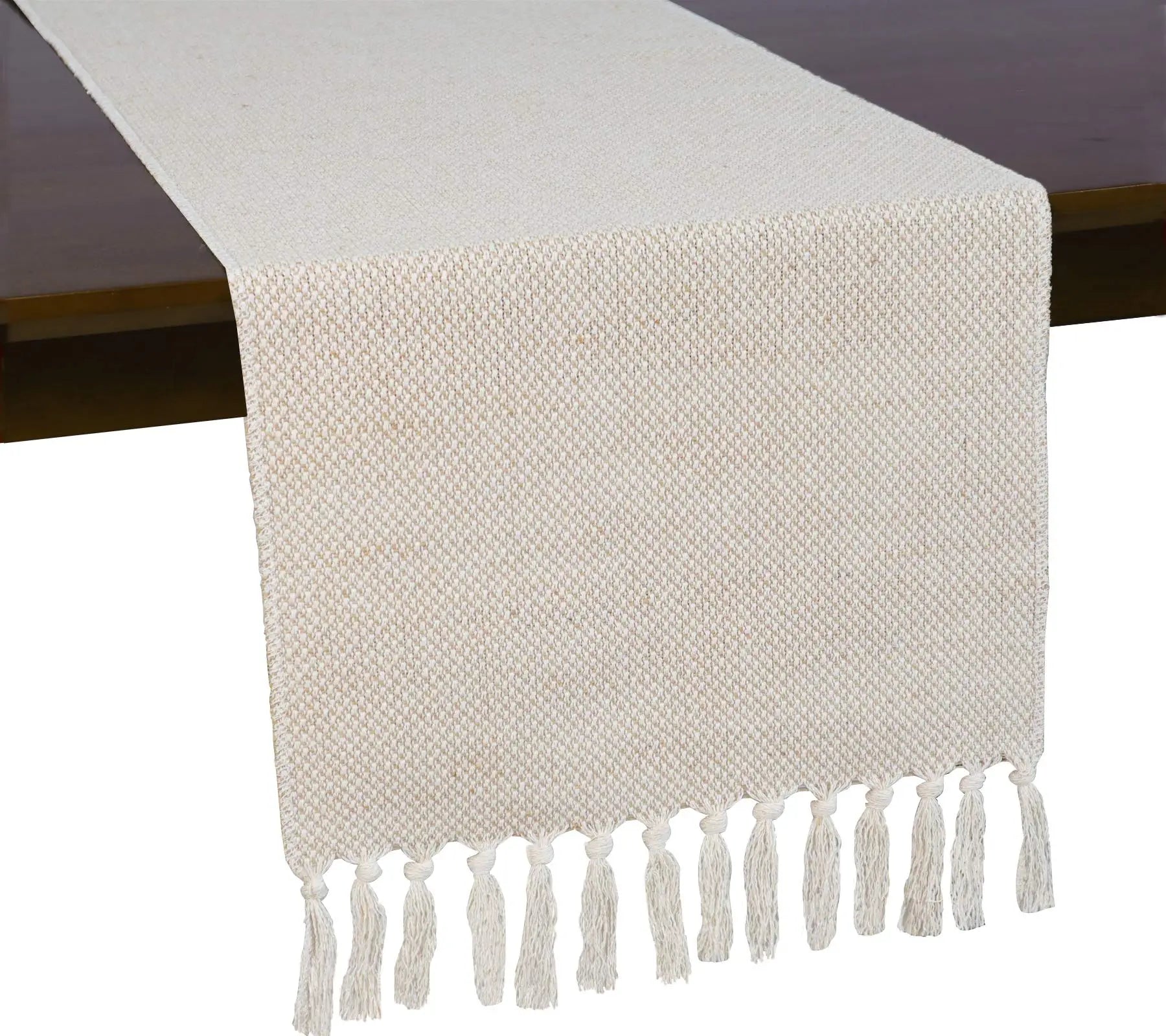 Chemin de table lin beige brodé style rustique - vue 2 sur 7
