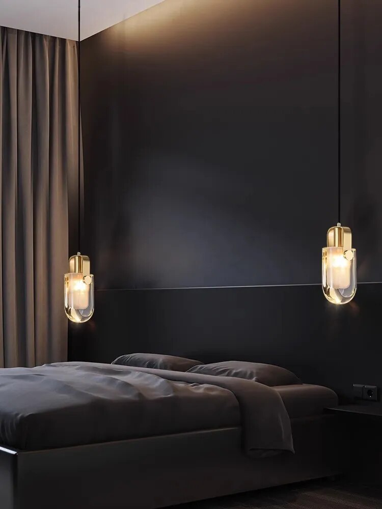 suspension luminaire cuir led verre lustre - vue 3 sur 30
