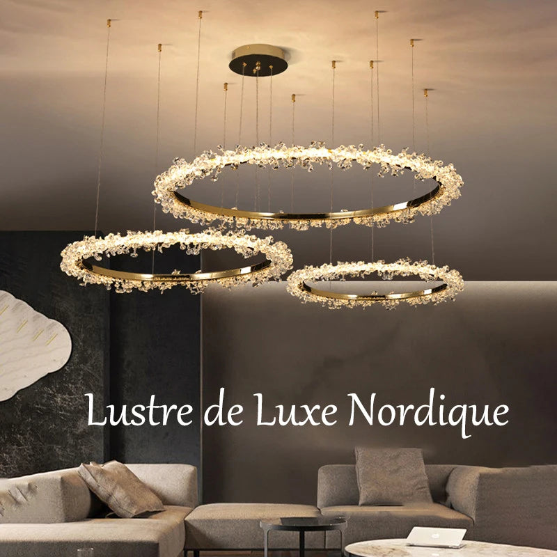 lustre moderne de luxe en cristal éclairage led annulaire variable