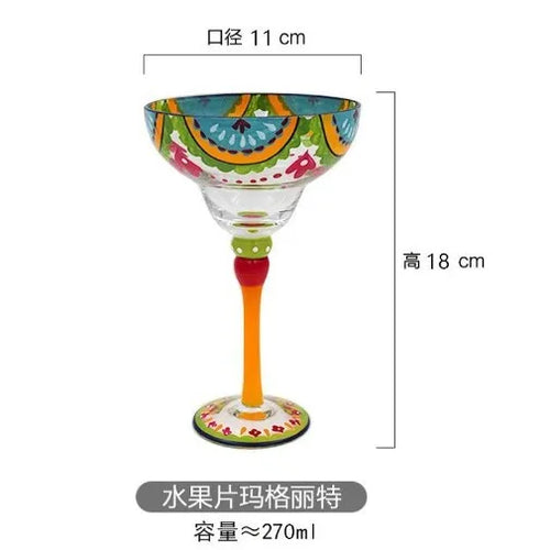 Verre cocktail margarita peint flamingo style créatif rayures