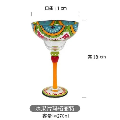 Verre cocktail margarita peint flamingo style créatif rayures