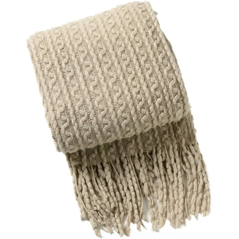 plaid boheme ultra doux a carreaux avec pompons - vue 7 sur 7