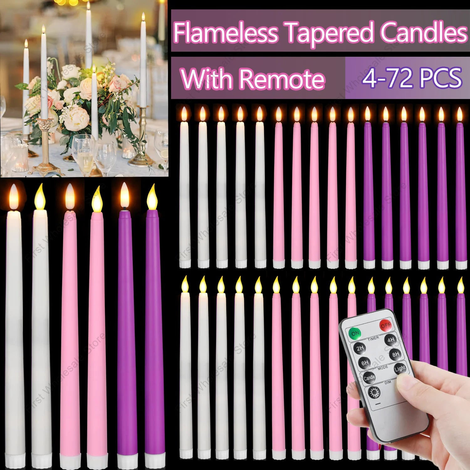 lot de 4 à 72 bougies LED scintillantes sans flamme avec télécommande - vue 3 sur 14