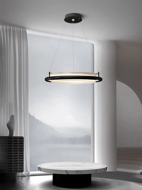 lustre moderne en bois led avec suspension en tissu