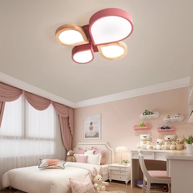 Lustre nordique romantique en bois art créatif led moderne