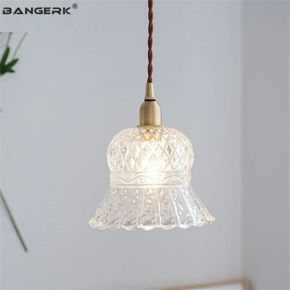 lustre vintage en laiton avec suspension en verre pour décoration maison