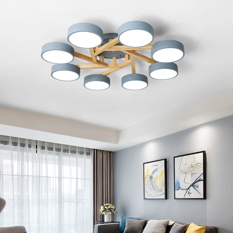Lustre led style nordique moderne en bois massif