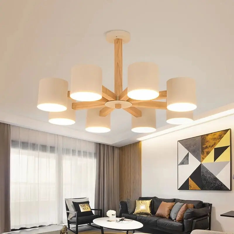 lustre Nordique créatif salon en bois massif chambre salle à manger - vue 4 sur 12
