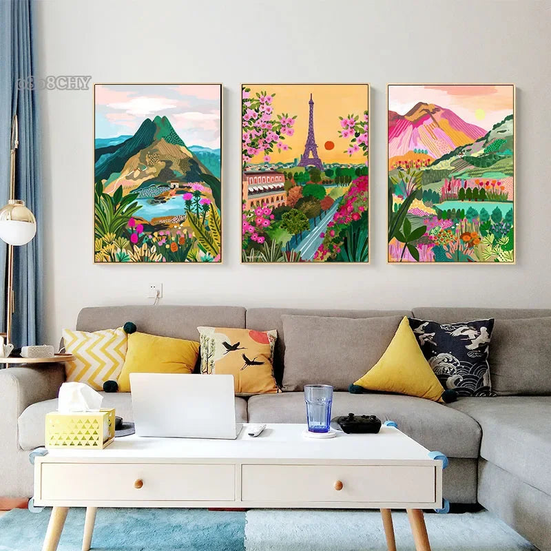 affiches colorées de paysage abstrait pour décoration intérieure