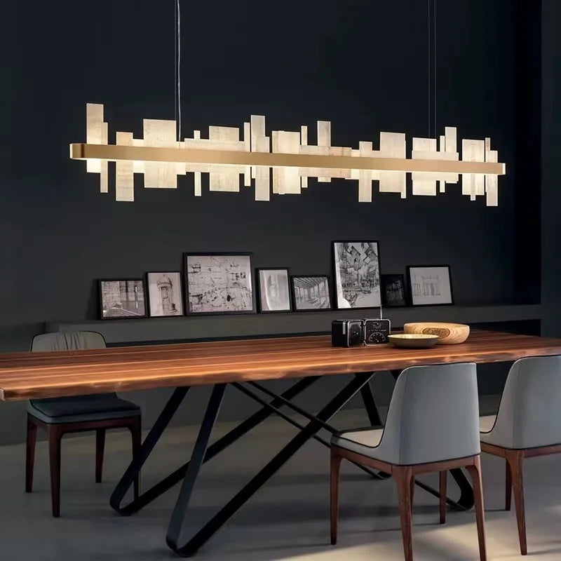 Lustre design LED moderne luxe marbre concepteur décoration - vue 3 sur 11