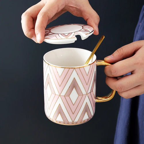 Mug céramique style britannique avec couvercle et cuillère
