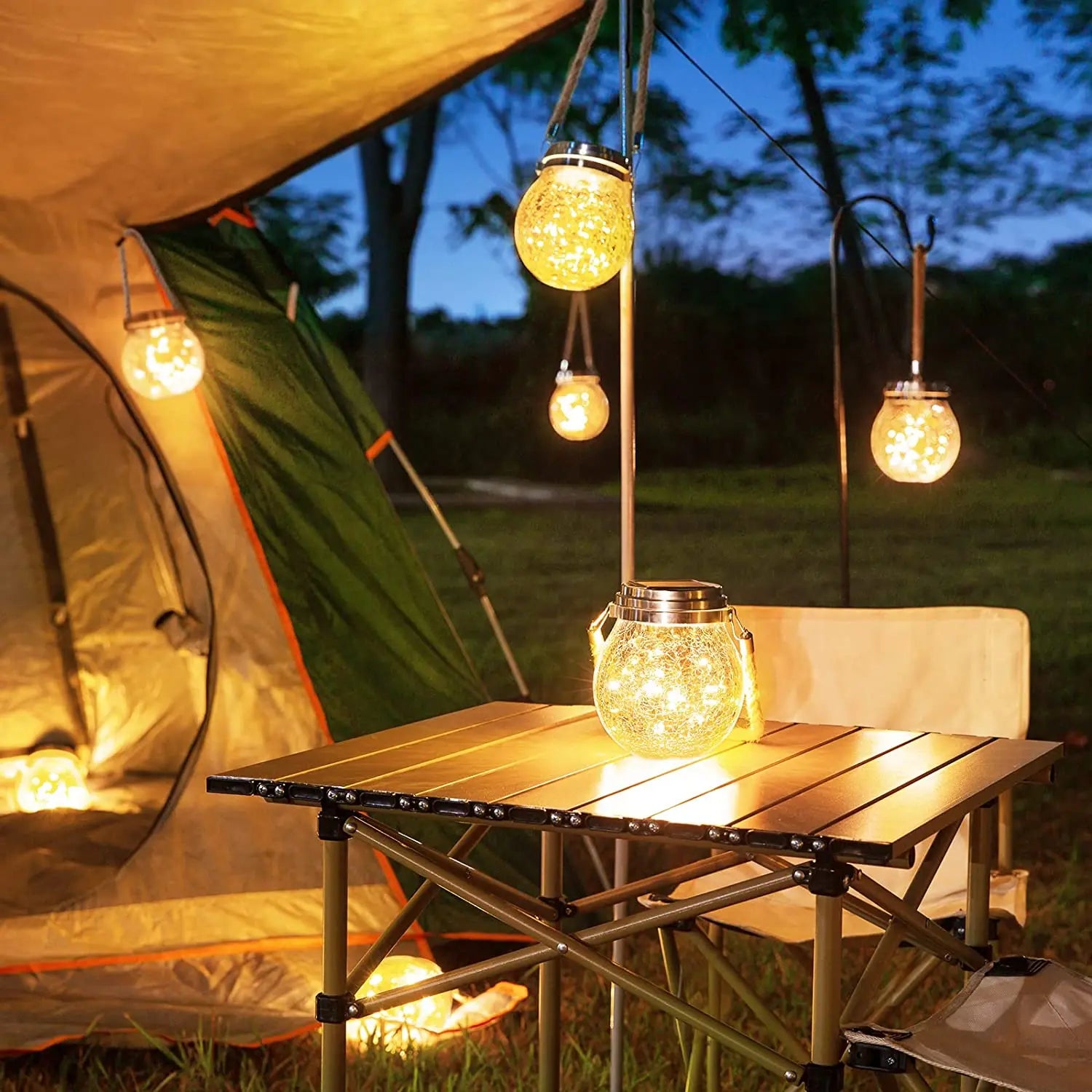 lampe solaire suspendue en verre craquelé pour jardin et extérieur - vue 4 sur 9