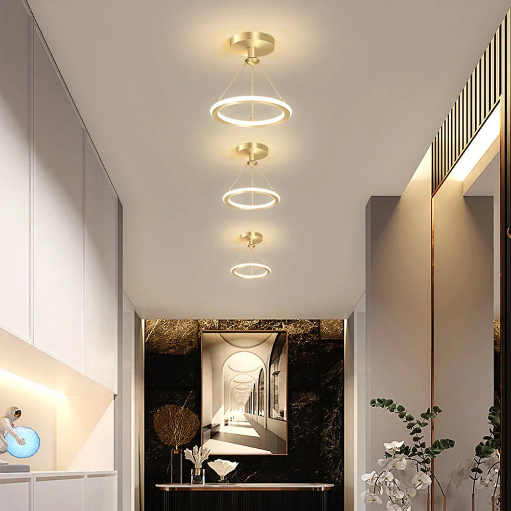 lustre led créatif nordique cercle rond éclairage restaurant - vue 5 sur 8