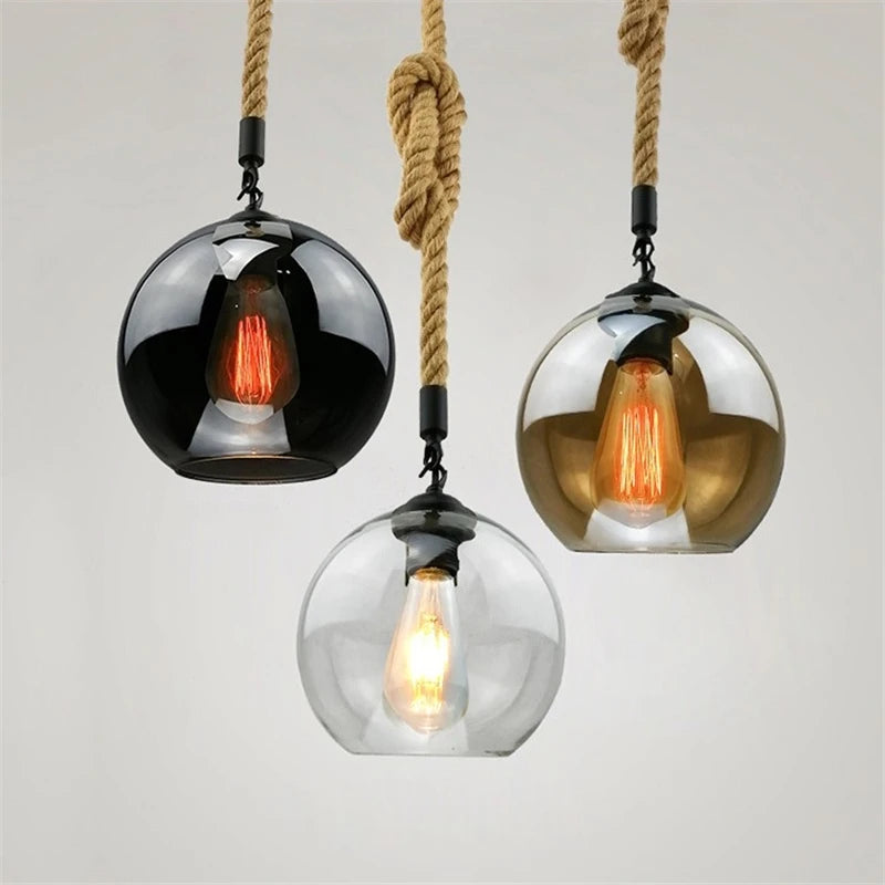 corde de chanvre avec boule de verre lumière led tissage à la main - vue 2 sur 11
