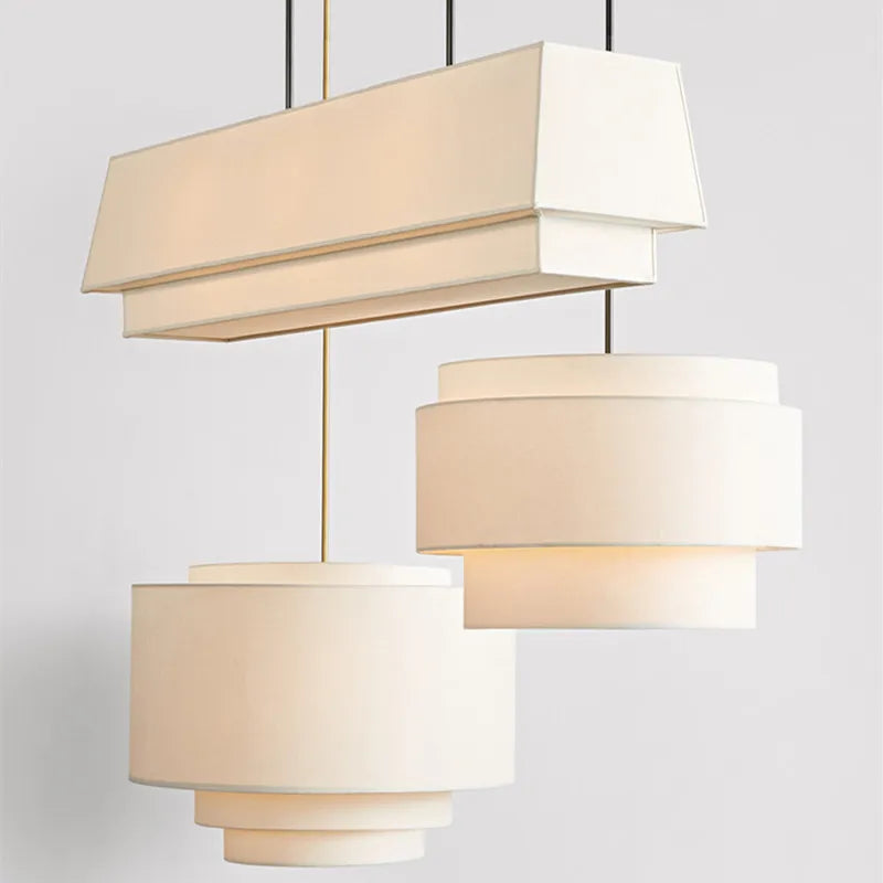 Suspension à plusieurs niveaux Camden Lampe de style japonais Abat-jour en tissu minimaliste Designer Lustre Salon Éclairage de comptoir de cuisine