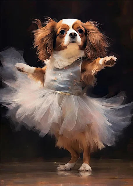 portraits de ballerine de chien art abstrait mural kawaii