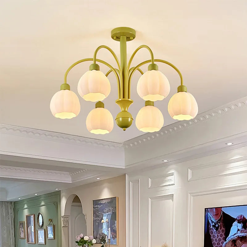 lustre en verre style nordique avec abat-jour citrouille pour décoration maison