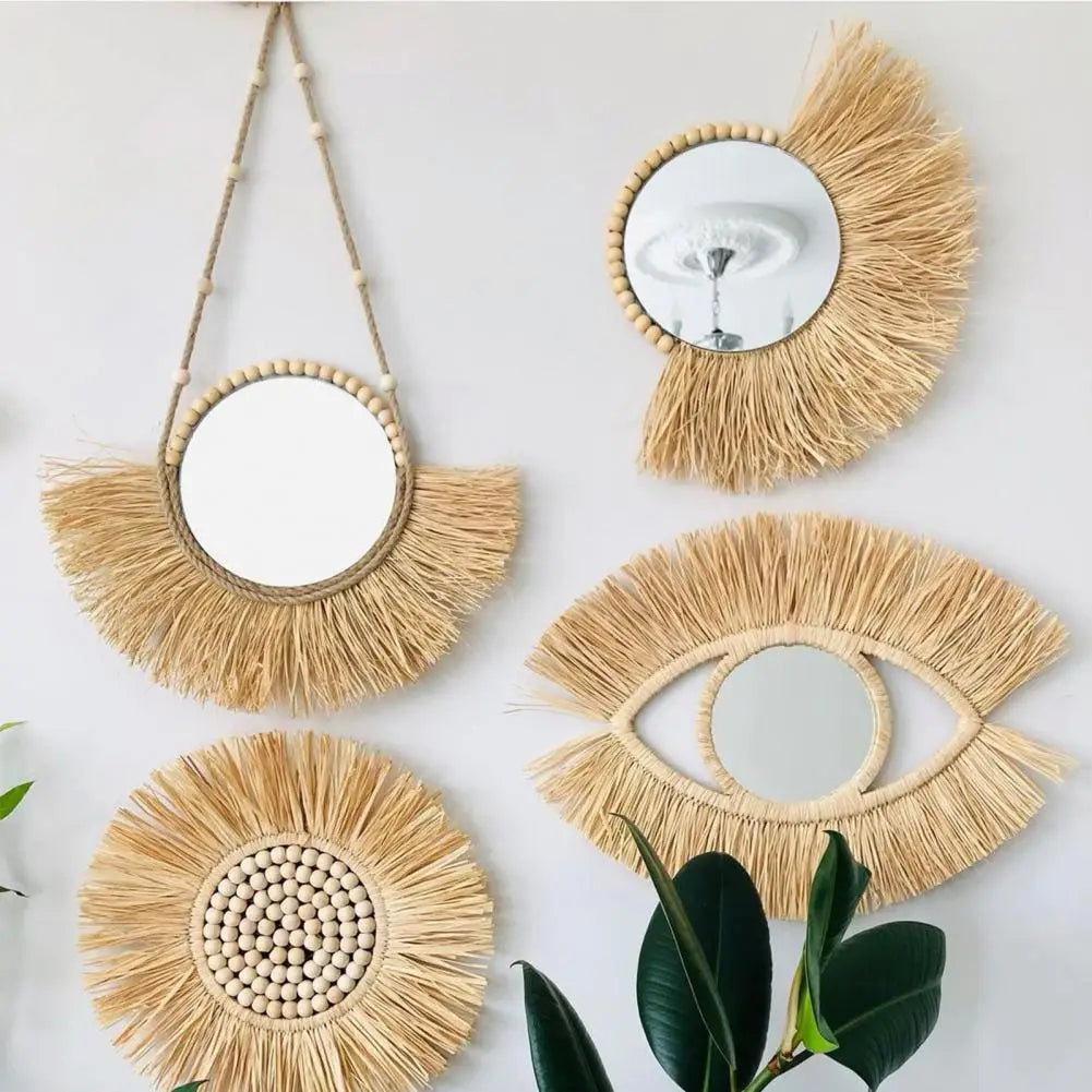 miroir suspendu en paille acrylique design et pratique - vue 4 sur 10