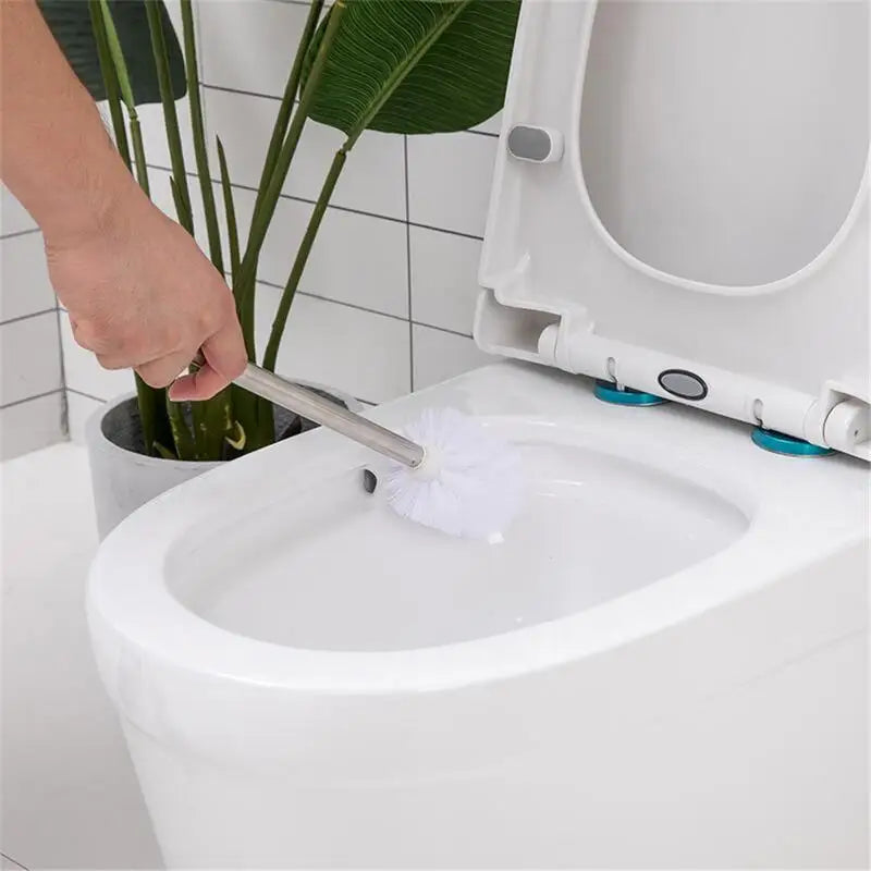 brosse de toilette en plastique avec manche inox et poils souples - vue 9 sur 8