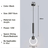 Nordique Led anneau suspension lumières luxe cercle suspension lampe salle à manger cuisine île chambre noir or lustre décor luminaire