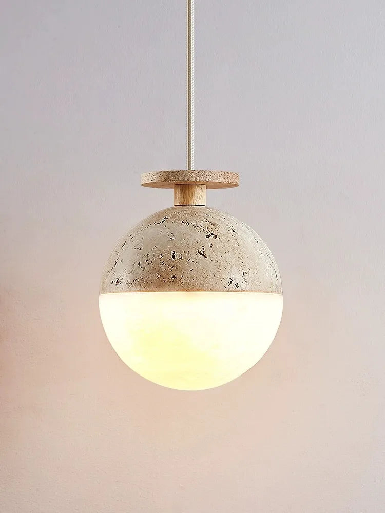 Suspension LED Style crème chambre chevet petite maison enfants Rome décoration pierre ronde - vue 3 sur 6