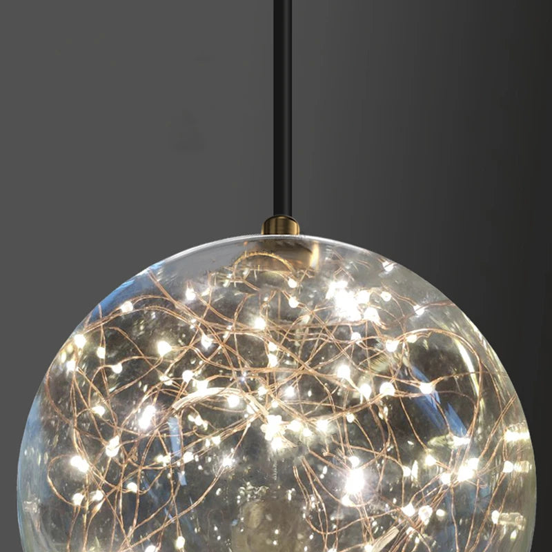 lustre boule à bulles en verre transparent éclairage étoilé romantique - vue 7 sur 11