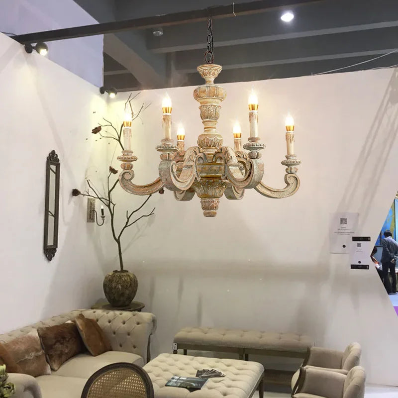 lustre en bois sculpté et verre de murano rétro élégant - vue 5 sur 12