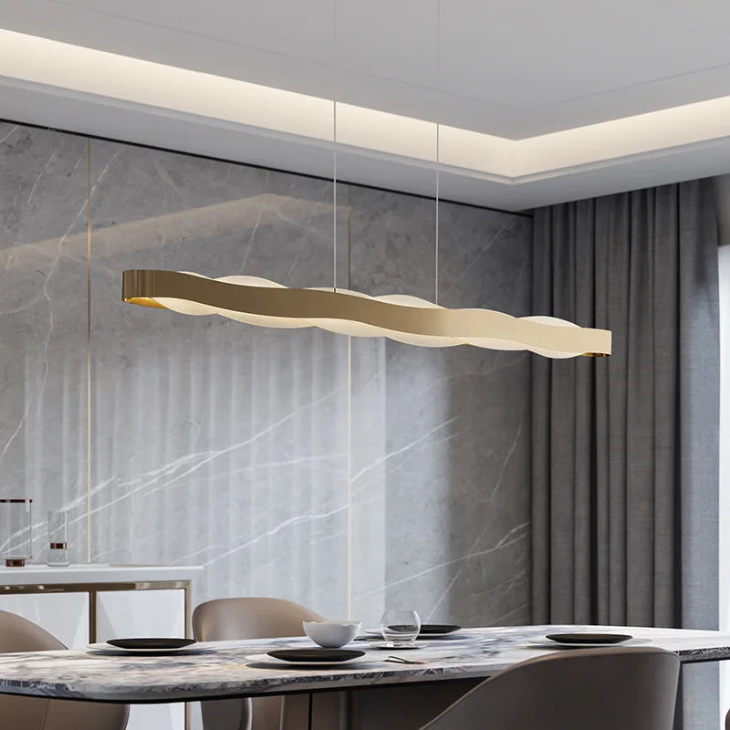 lustre moderne en acier inoxydable design vague pour décoration intérieure - vue 3 sur 12