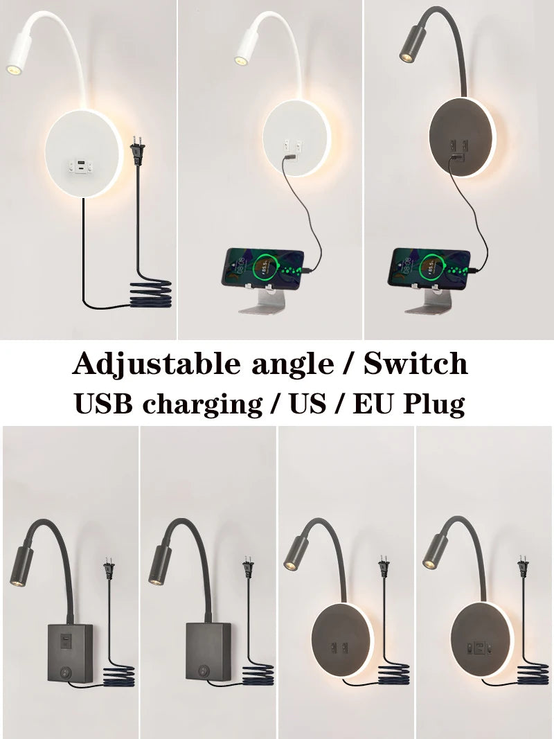 applique murale led réglable avec ports usb design moderne - vue 3 sur 22