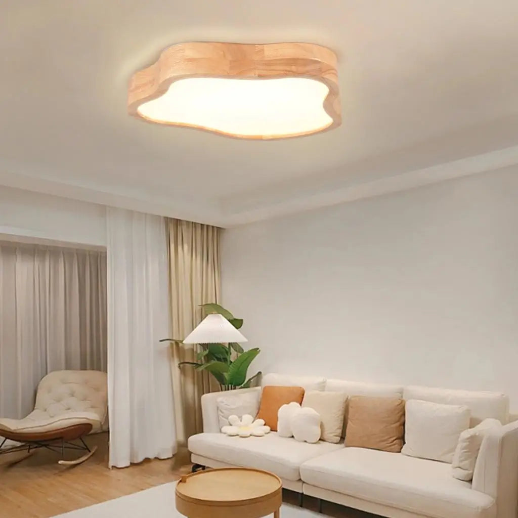 Lampe nordique bois forme nuage montée plafonnier - vue 4 sur 6