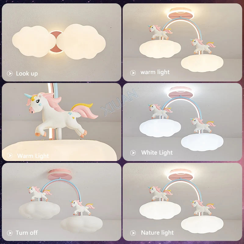 lustre licorne dessin animé avec télécommande pour enfants