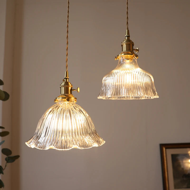 suspension nordique moderne avec abat-jour fleur en verre