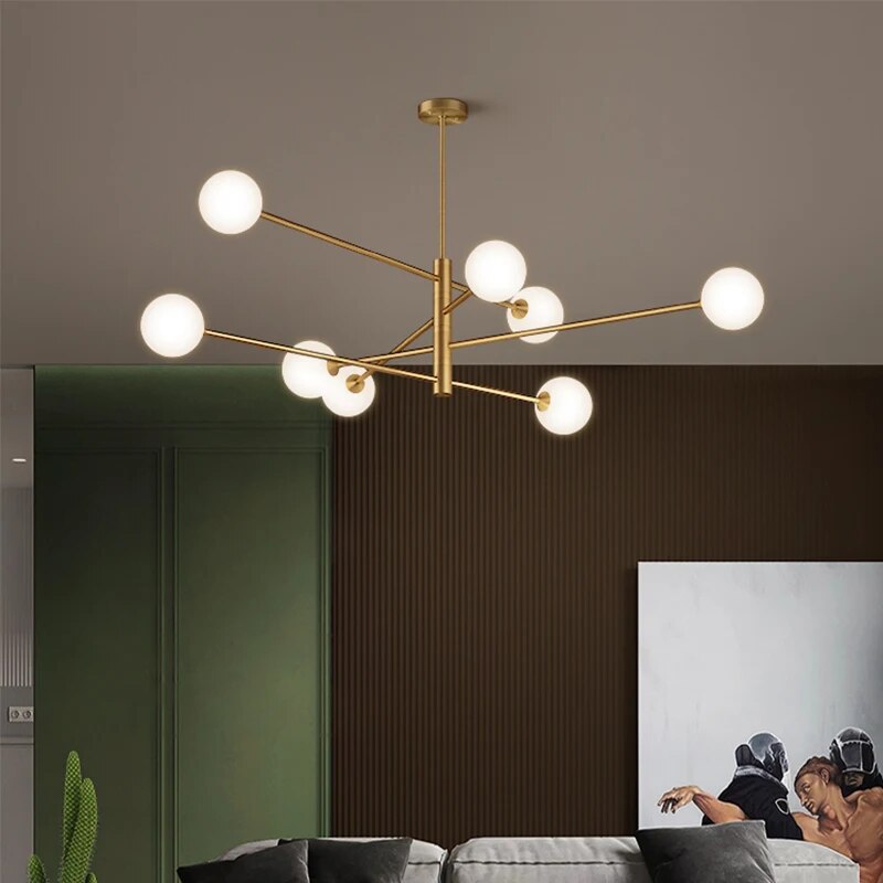 Lustre moderne en verre et laiton