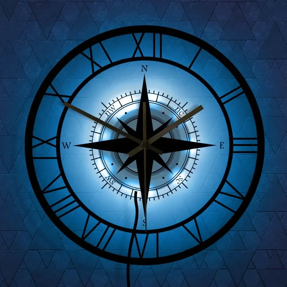 horloge murale silencieuse avec boussole et carte de direction - vue 8 sur 7