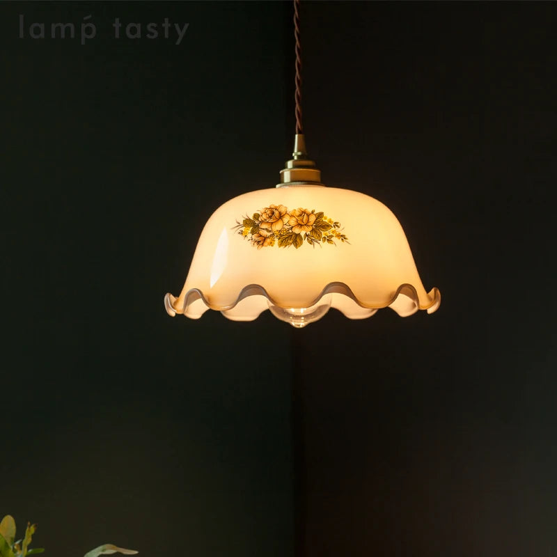 suspension vintage en verre fleur led pour intérieur