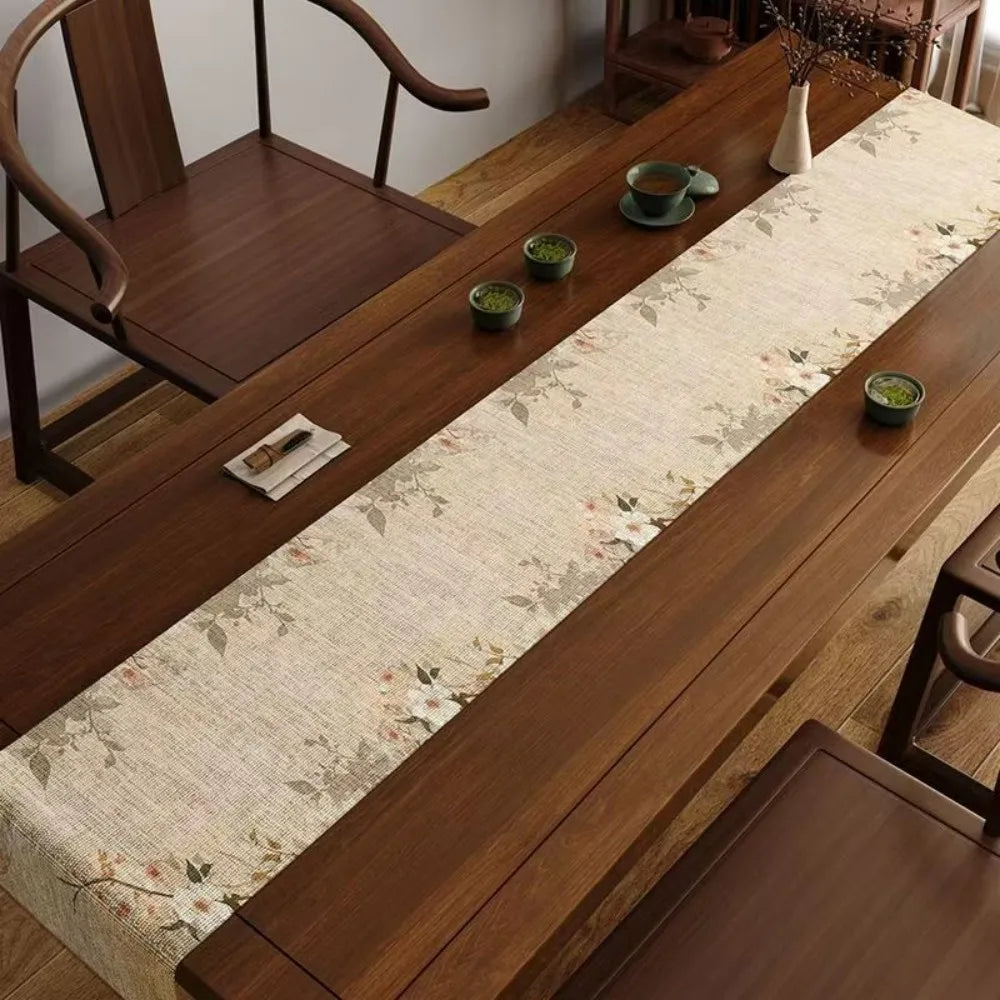 Nappe style chinois oiseaux volants bambou encre lin