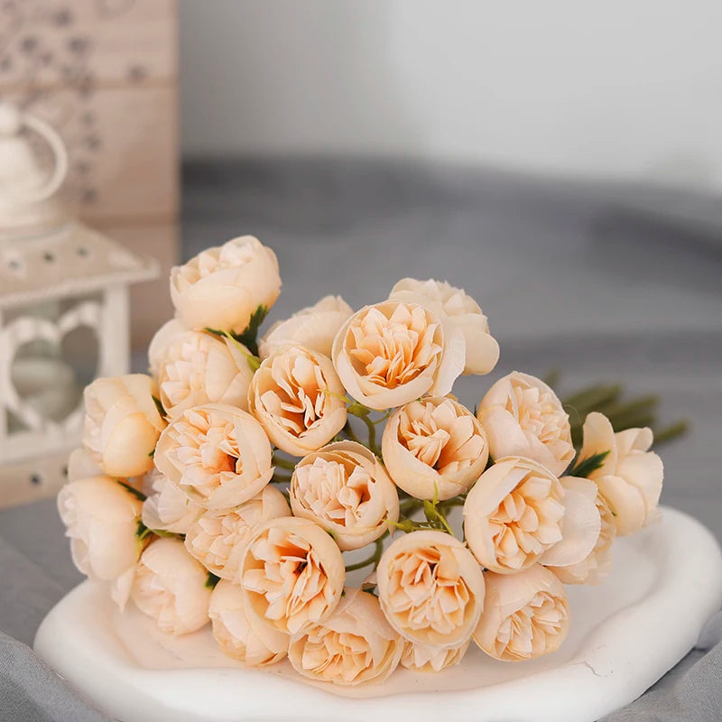 bouquet de 27 roses et pivoines artificielles en soie décoratives - vue 11 sur 12