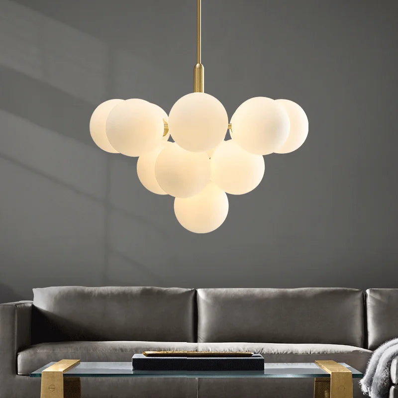 Lustre nordique en cuivre design créatif en verre à LED