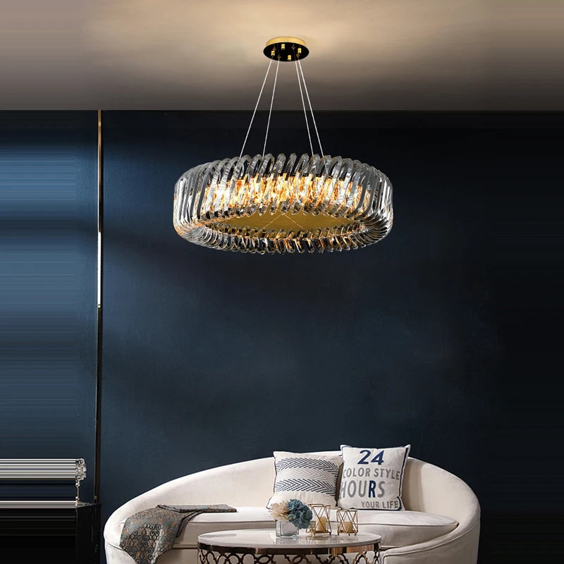 plafonnier moderne rond en cristal doré à led dimmable - vue 6 sur 16