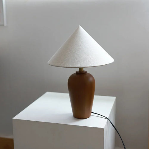 Vintage Table Lamp Desk Light with Wood Stand Fabric Shade