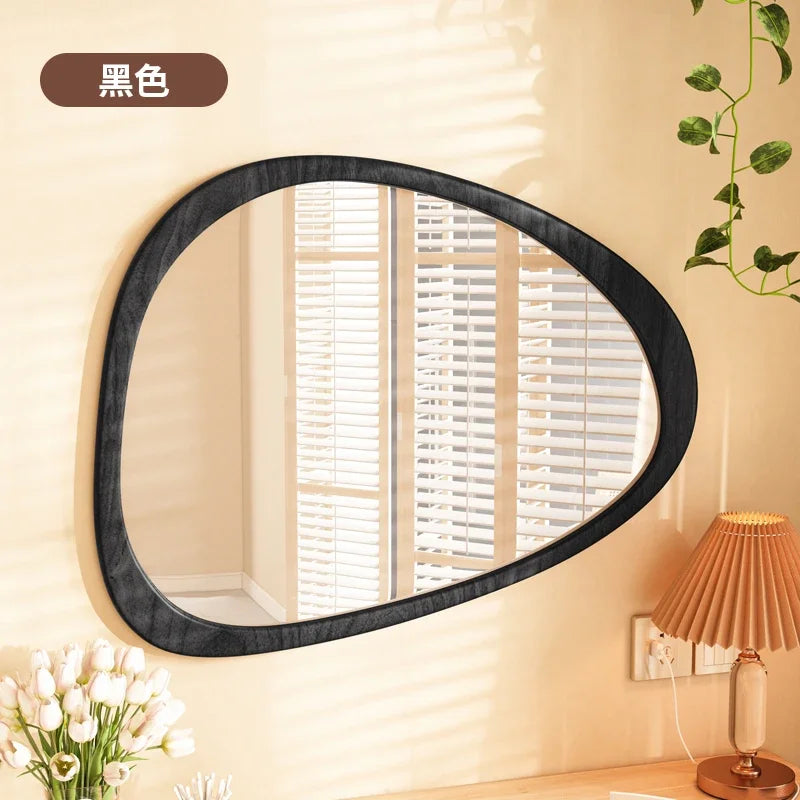 miroir mural en bois du milieu du siècle tendance réfléchissant HD - vue 9 sur 10