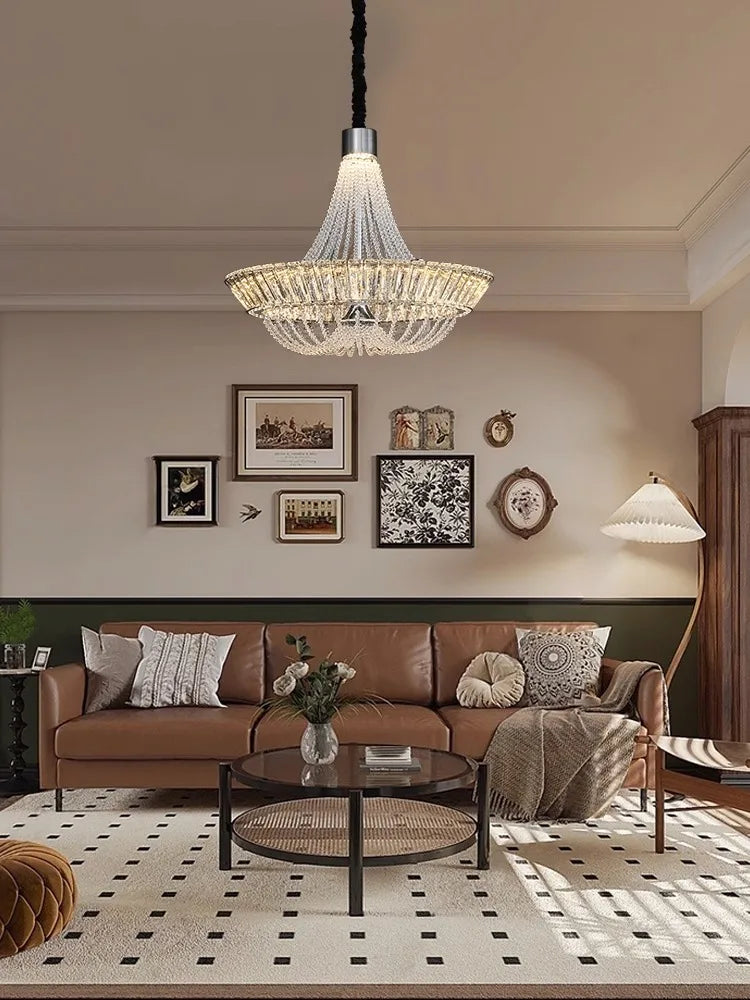 lustre moderne en cristal français led pour hôtel et villa