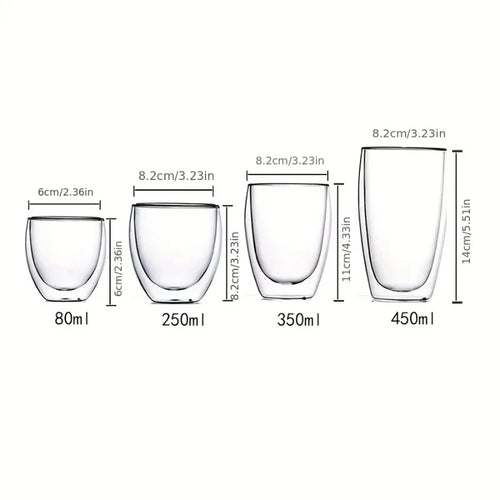 Tasses expresso verre double paroi isolante 80 450ml