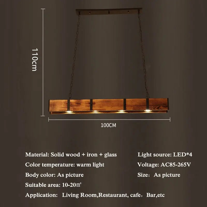 Lustre Vintage américaine en bois salle à manger Bar Table magasin de vêtements de Style industriel éclairage Led - vue 3 sur 7