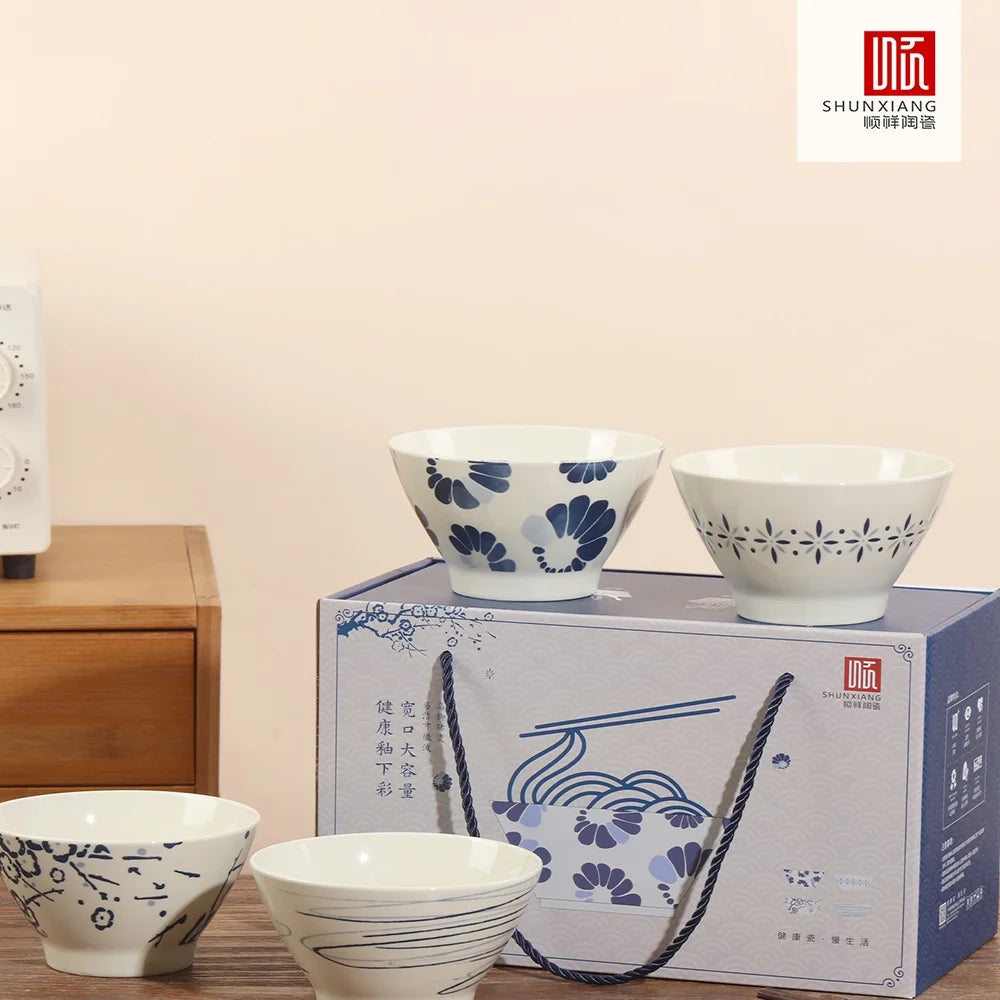 Ensemble 4 bols ceramique motif floral style japonais - vue 6 sur 6