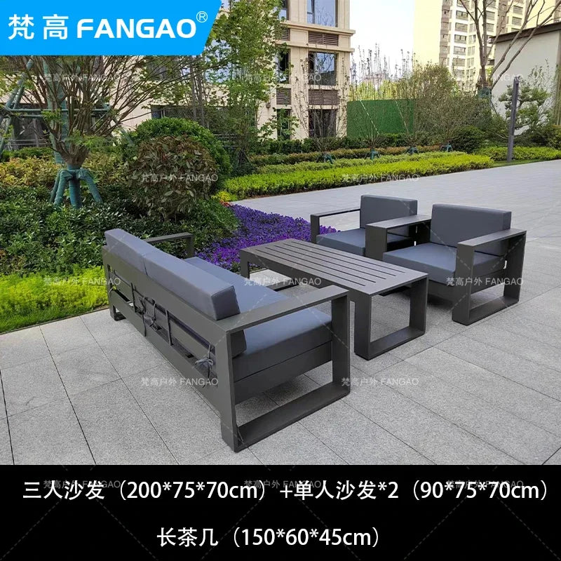 canapé extérieur nordique en acier inoxydable et aluminium