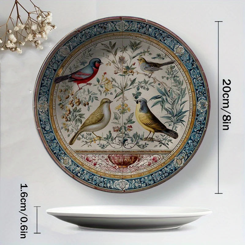 Assiette decorative vintage ceramique motif oiseaux floral murale